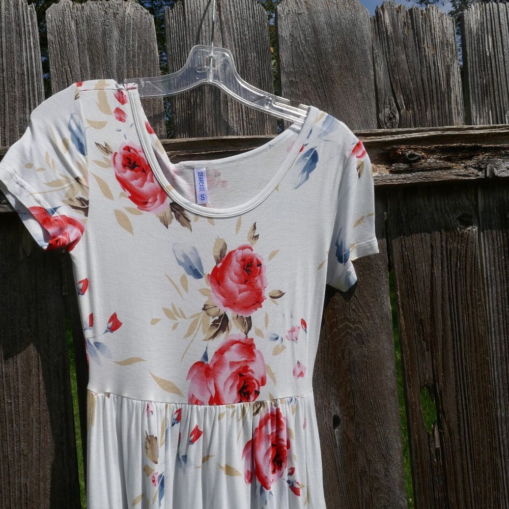 Dearcase Stretch Maxi Dress White Floral Small NWOT Pockets Rayon Blend - Picture 7 of 10